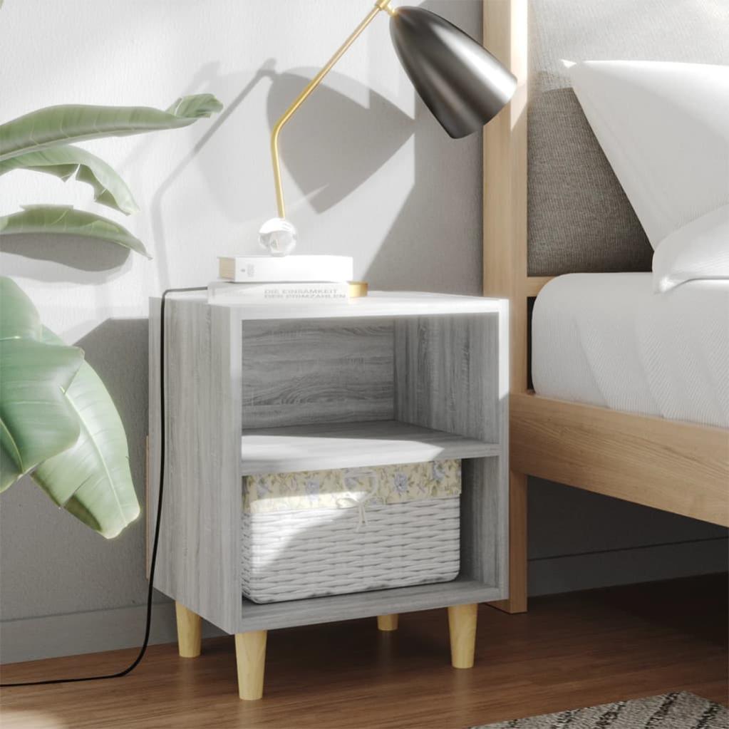 VidaXL Comodini Gambe in Legno Massello 2 pz Grigio Sonoma 40x30x50 cm