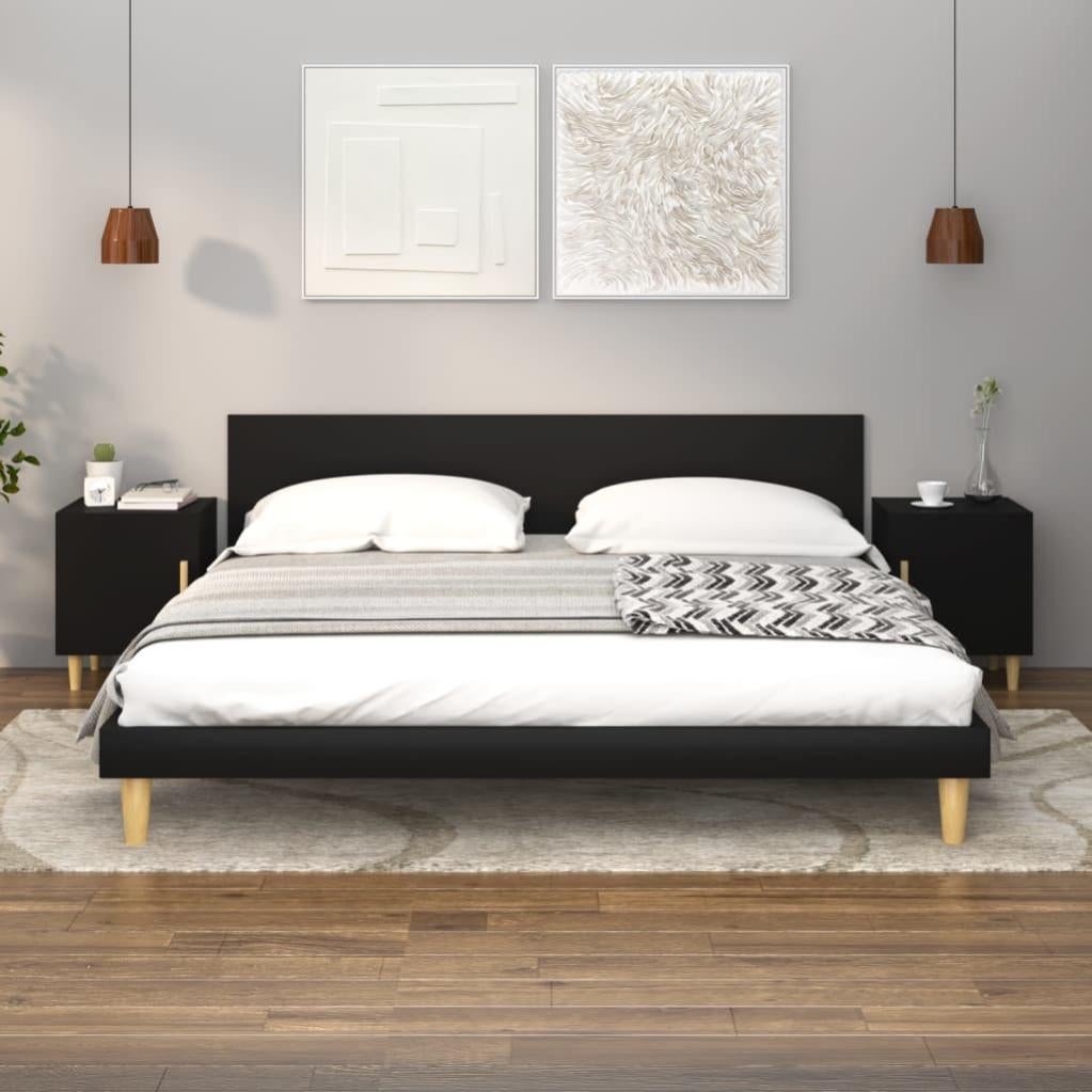 Annlera Comodino Nero in Legno Massello di Pino e Rattan Naturale 40x30x50 cm Comodino Camera Da Letto Mobiletto Multiuso Armadietti Laterali Armadietti Di Immagazzinaggio Aspetto Elegante