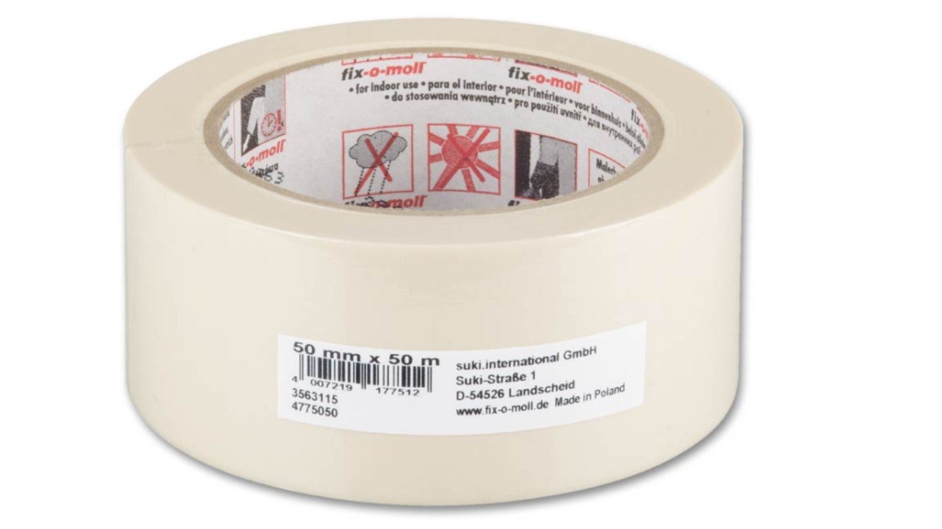 FIX-0-MOLL - 50mt x 50mm - NASTRO CARTA CRESPATO ECO - PER MASCHERATURA -  COLORE CAMOSCIO