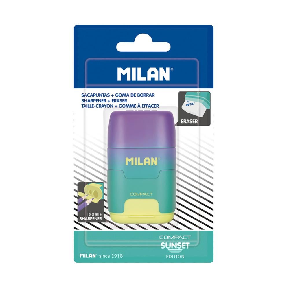 MILAN Compact Pencil Sharpener With Eraser - Special Series Shadow Black With 2 Extra Erasers