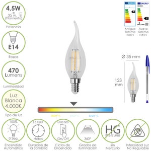 Bombilla LED Bulb E27 de 4W y 65 mm luz cálida