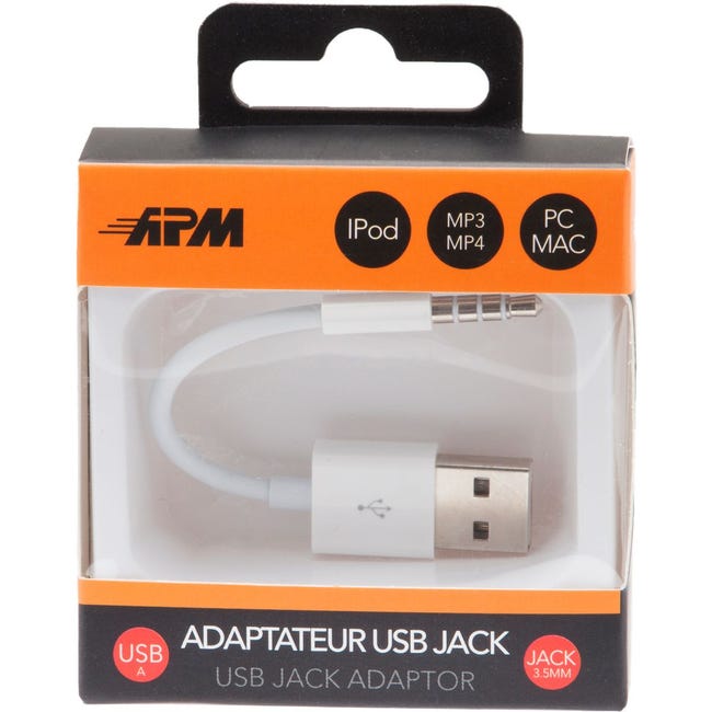 Adaptateur Jack APM USB-A/JACK 3.5MM MALE/MALE blanc