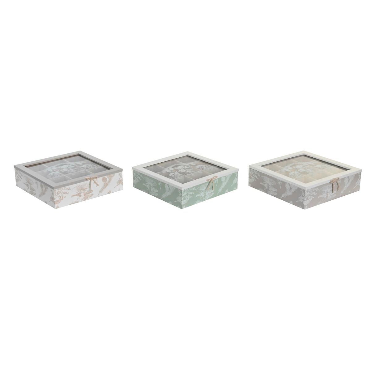 Caja para Infusiones DKD Home Decor Cristal Metal MDF (24 x 24 x 7 cm) (3  Unidades)