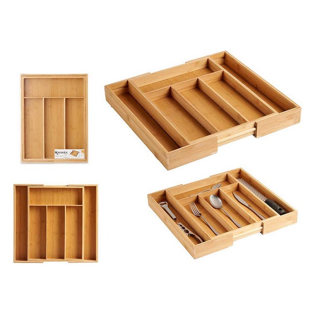 Organizador para Cubiertos Extensible Marrón Bambú (29 x 5 x 38 cm