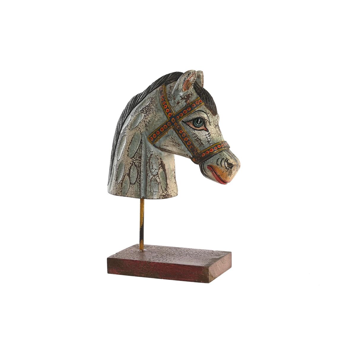Figura decorativa dkd home decor caballo hierro madera de mango (24 x 12 x 35 cm)