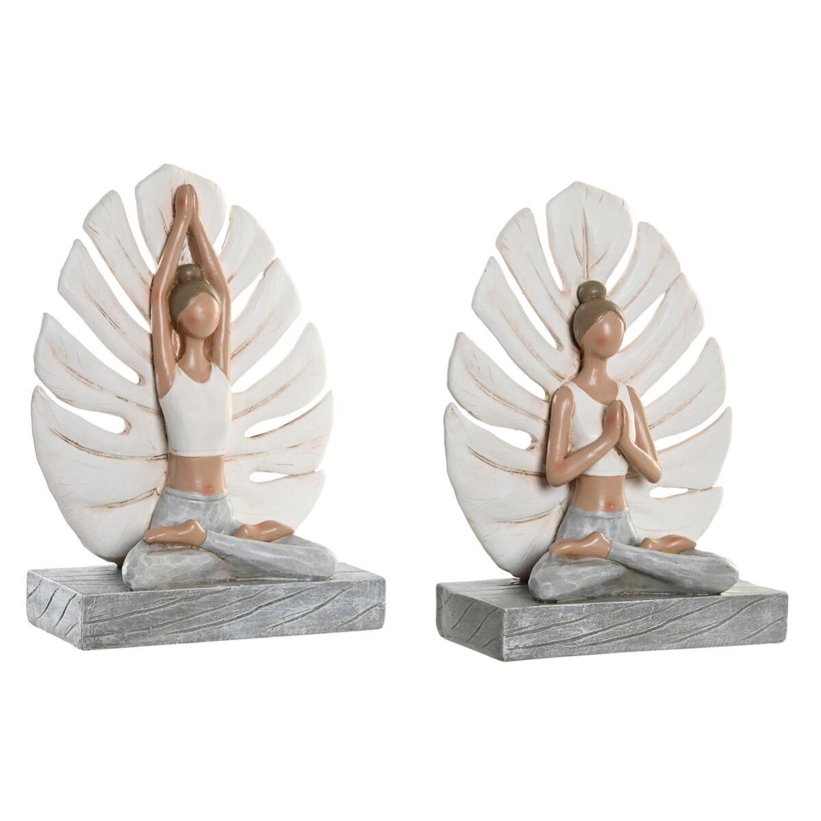 Figura decorativa dkd home decor 16 x 7,5 x 21 cm gris blanco yoga (2 unidades)