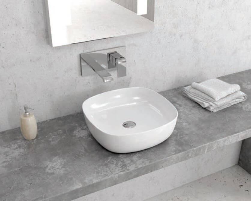 Lavabo da appoggio in ceramica rettangolare 41x42 cm bianco lucido