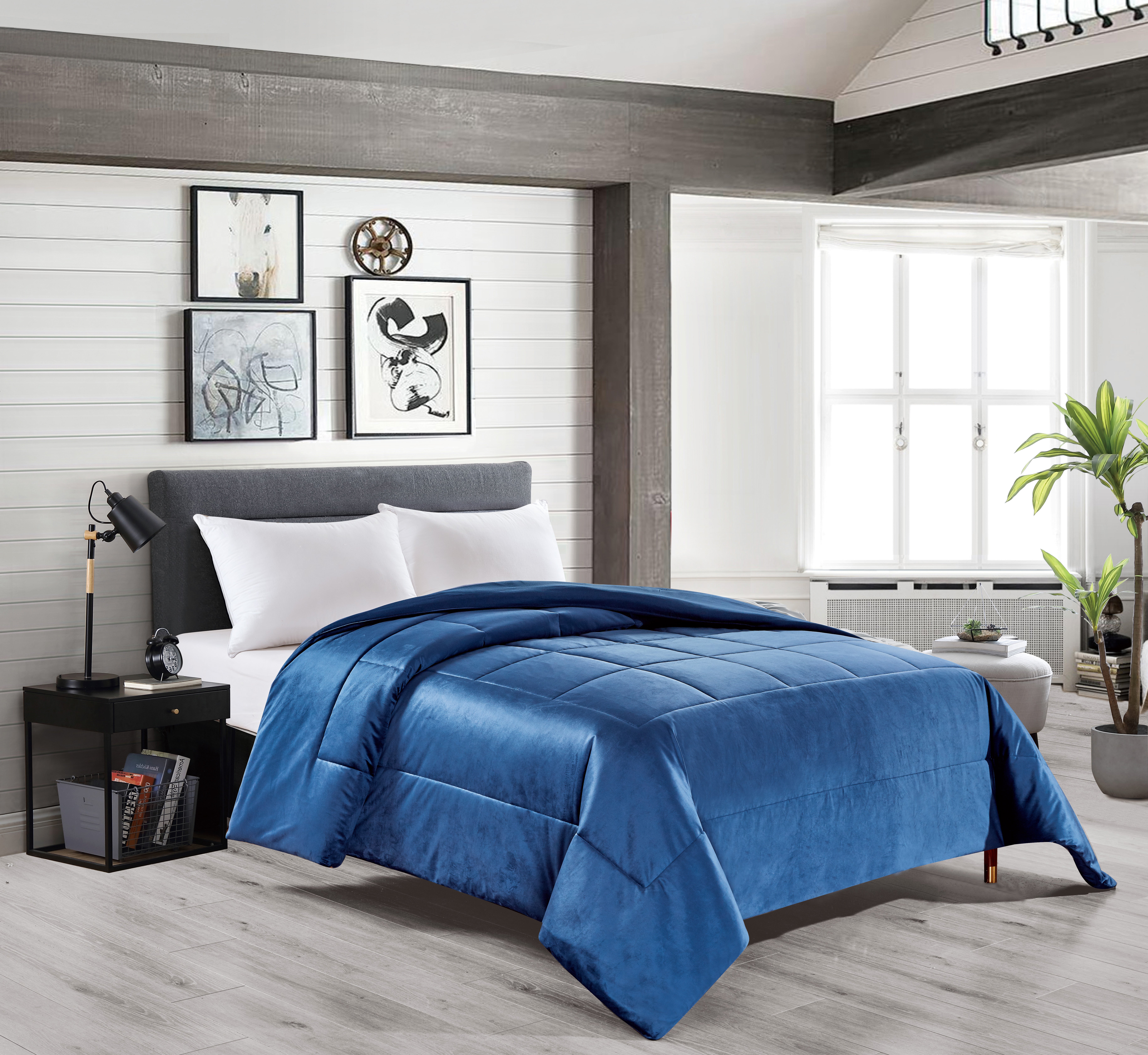 Edredón de terciopelo de invierno de 300 gr/mq hipoalergénico transpirable. edredón de microfibra aterciopelado con forro interior - azul 200x250cm