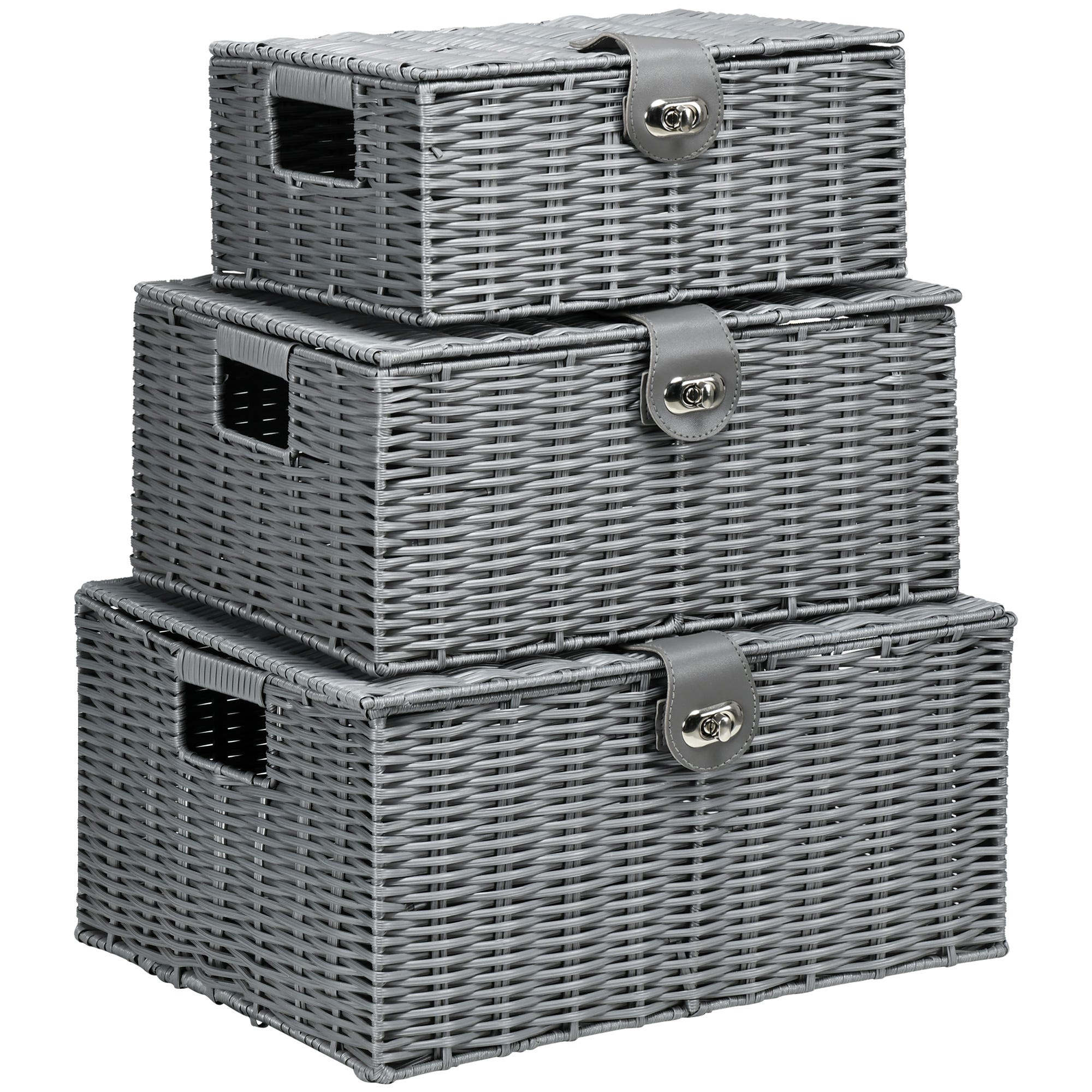 3 Cajas de almacenaje de ratán plástico HOMCOM 35,5x28,5x18 cm  gris_850-233V00GY