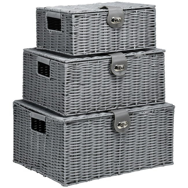 Estrecho de Bering laberinto Posteridad 3 Cajas de almacenaje de ratán plástico HOMCOM 35,5x28,5x18 cm gris | Leroy  Merlin