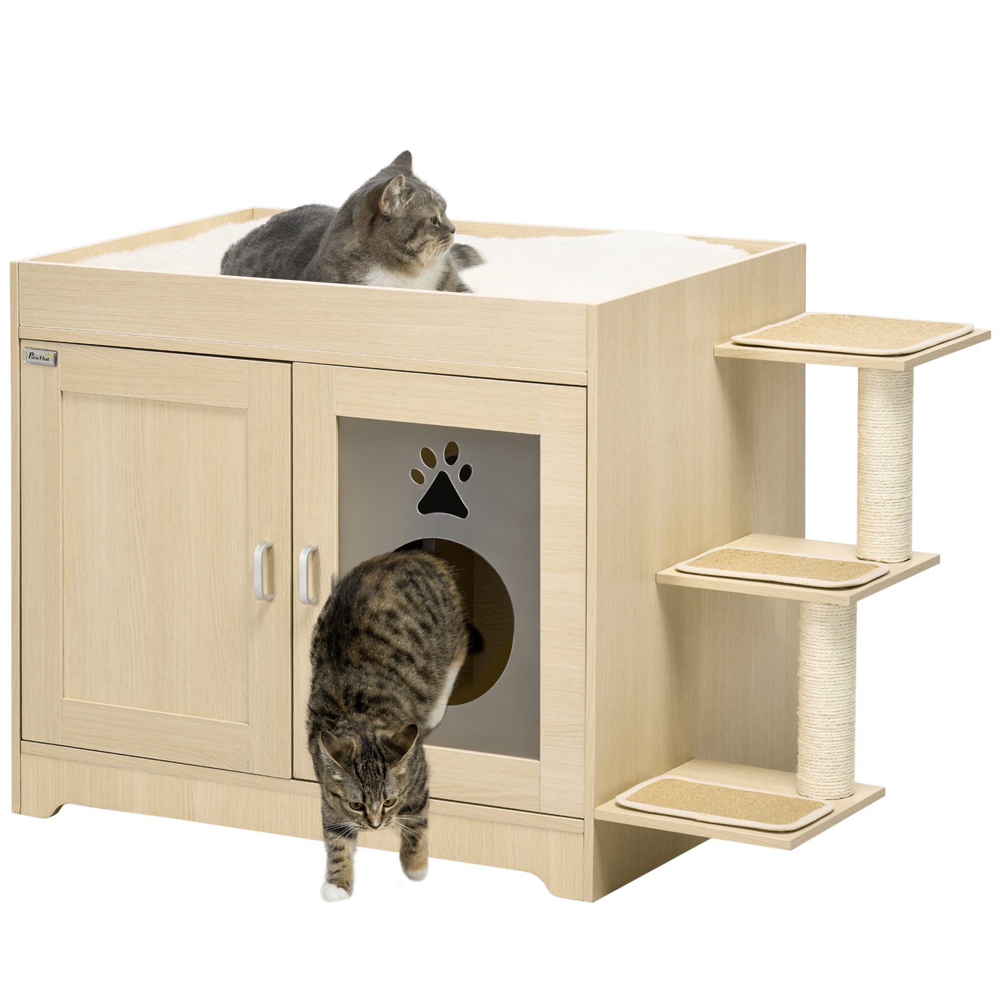 Arenero para gatos de madera con 2 puertas PawHut 107x54x70 cm roble