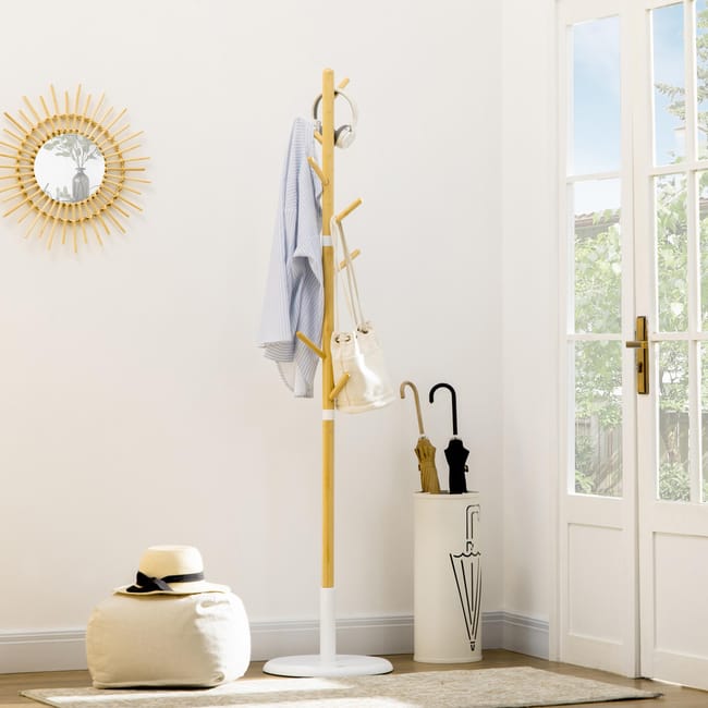 Perchero de pie de bamb con 8 ganchos HOMCOM 37 8x175 6 cm
