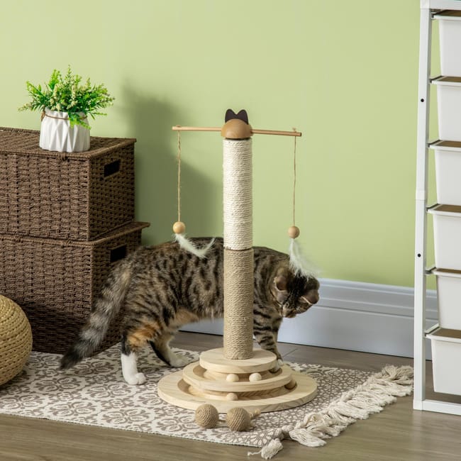 rbol rascador para gatos de madera con poste PawHut 32x56 cm