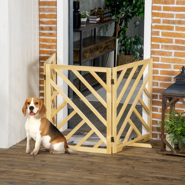 Barrera de seguridad plegable para perros PawHut 181x35x76 cm natural