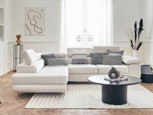 Canapé d'angle de luxe, 5 places argo blanc, angle gauche