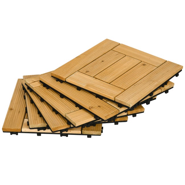 sufrimiento calentar Ventana mundial Set de 27 piezas baldosas de madera Outsunny 30x30x2,5 cm natural | Leroy  Merlin