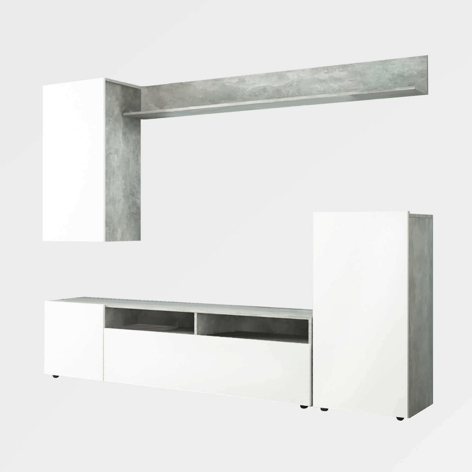 Mobile TV Goeria Bianco Lucido E Nero - 190x45x35 Cm Con Ante E Cassetti