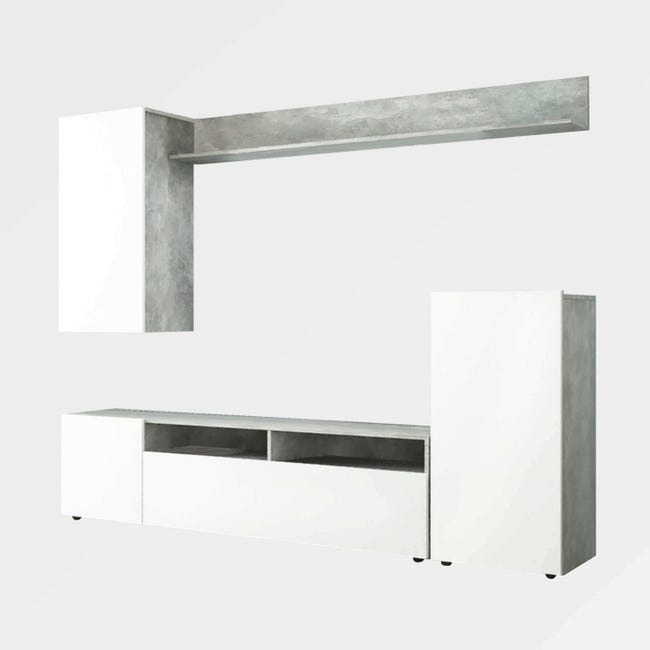 Mobile TV Goeria Bianco Lucido E Nero - 190x45x35 Cm Con Ante E Cassetti
