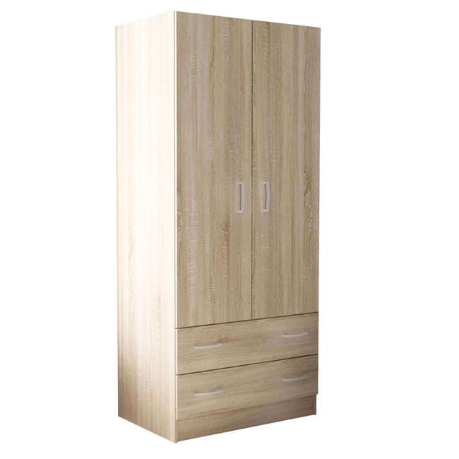 I0I&I0I Armadio Bianco A 2 Ante Con Asta E 2 Cassetti, Camera Da Letto, Soggiorno, Guardaroba Da Corridoio - Armadio In Legno Robusto (bianco