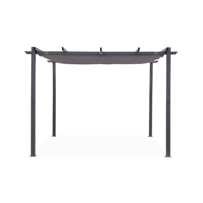 Pergola aluminium - Isla 3x3m - Toile grise - Tonnelle idéale pour votre  terrasse. toit rétractable. toile coulissante.