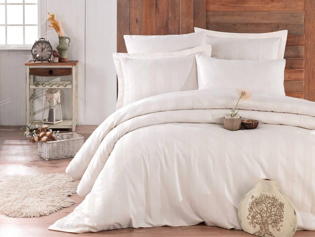 BISELINA Parure de lit 3 pièces en lin et coton mélangé de dentelle au crochet de couleur unie style shabby chic, bohème pour ferme, grand lit, dentelle grise BISELINA Parure de lit 3 pièces en lin et coton mélangé de dentelle au crochet de couleur unie style shabby chic, bohème pour ferme, grand lit, dentelle grise