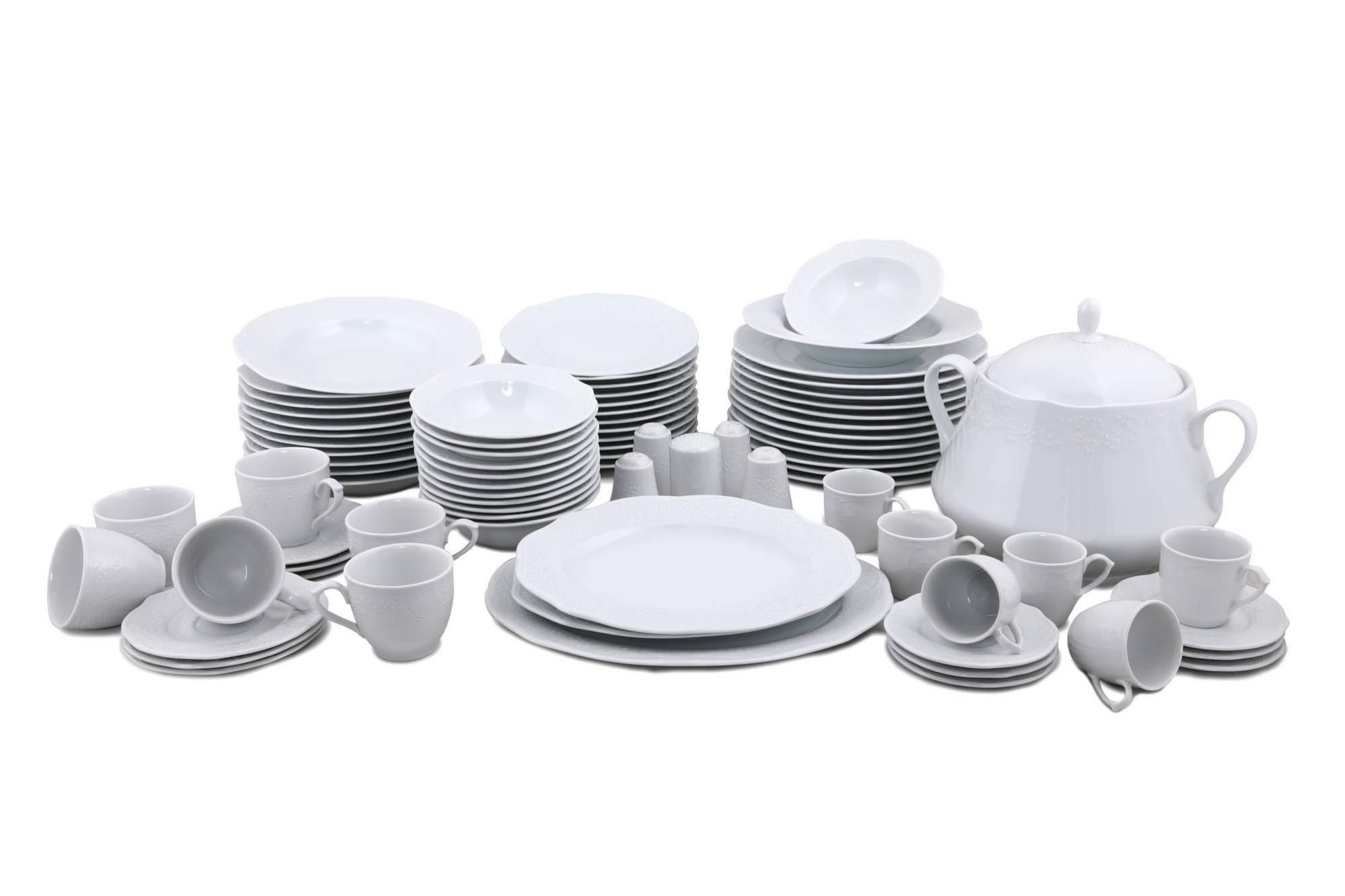 Service de table complet 82 pièces Wouters 100% Porcelaine Motif Fleur