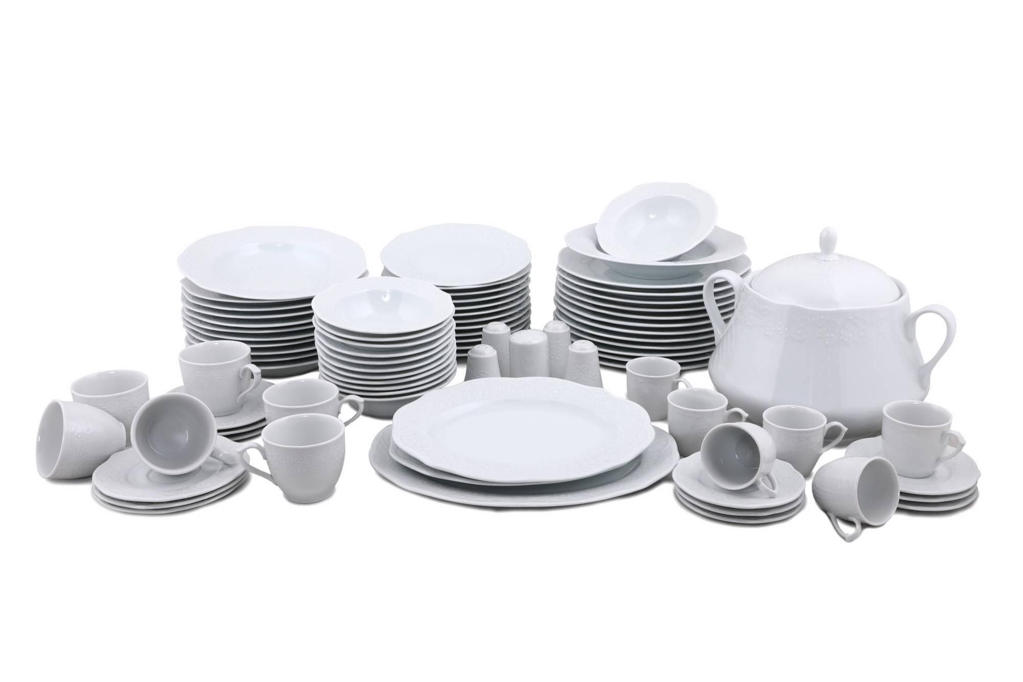 Service de table complet 82 pièces Wouters 100% Porcelaine Motif Fleur