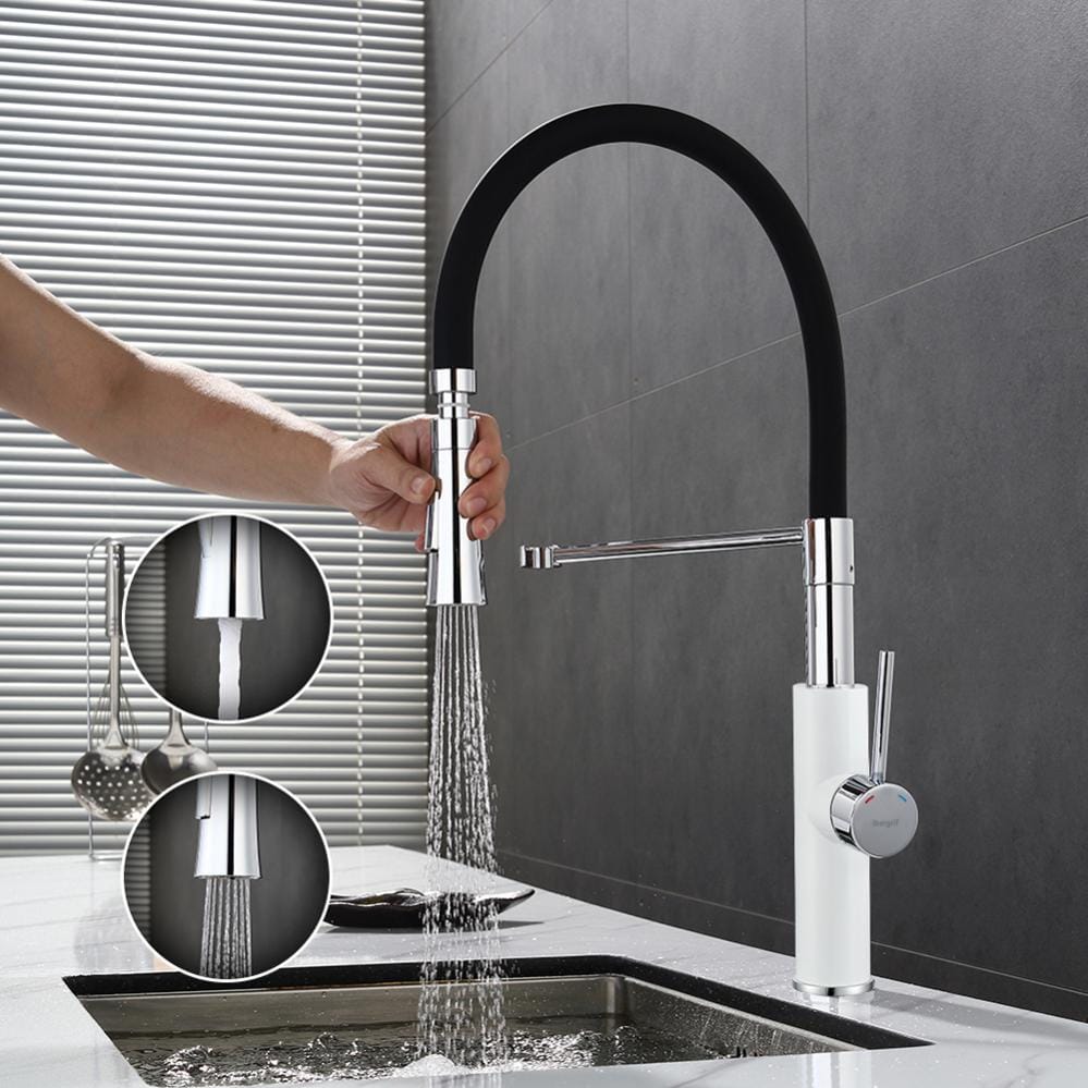 Ibergrif Grifo Mezclador de Cocina Profesional con Ducha de Mano y Cano Flexible Griferia para Fregadero Monomando Extensible Blanco Negro Leroy Merlin