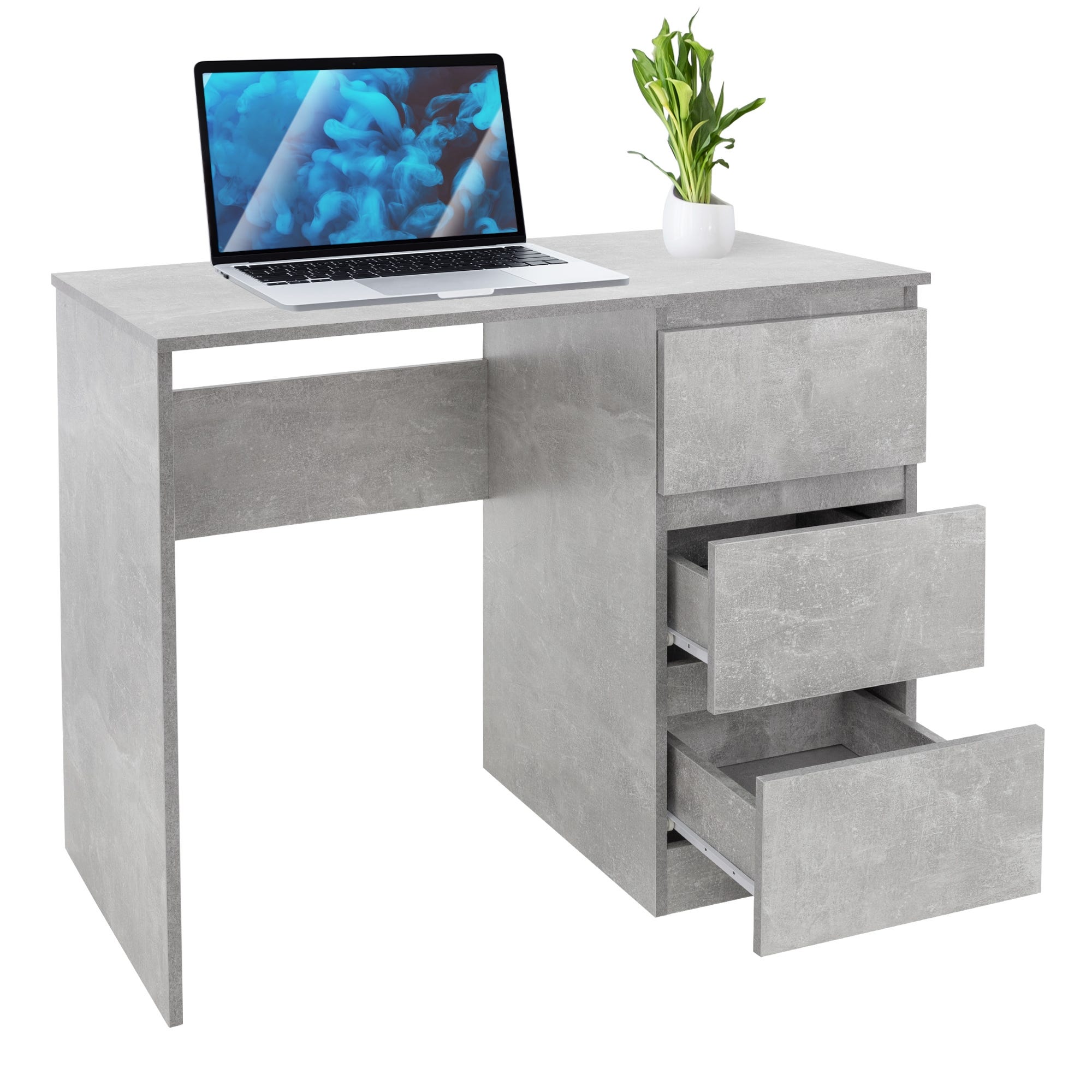 Bureau informatique avec 3 tiroirs table de travail gris avec materiel  montage