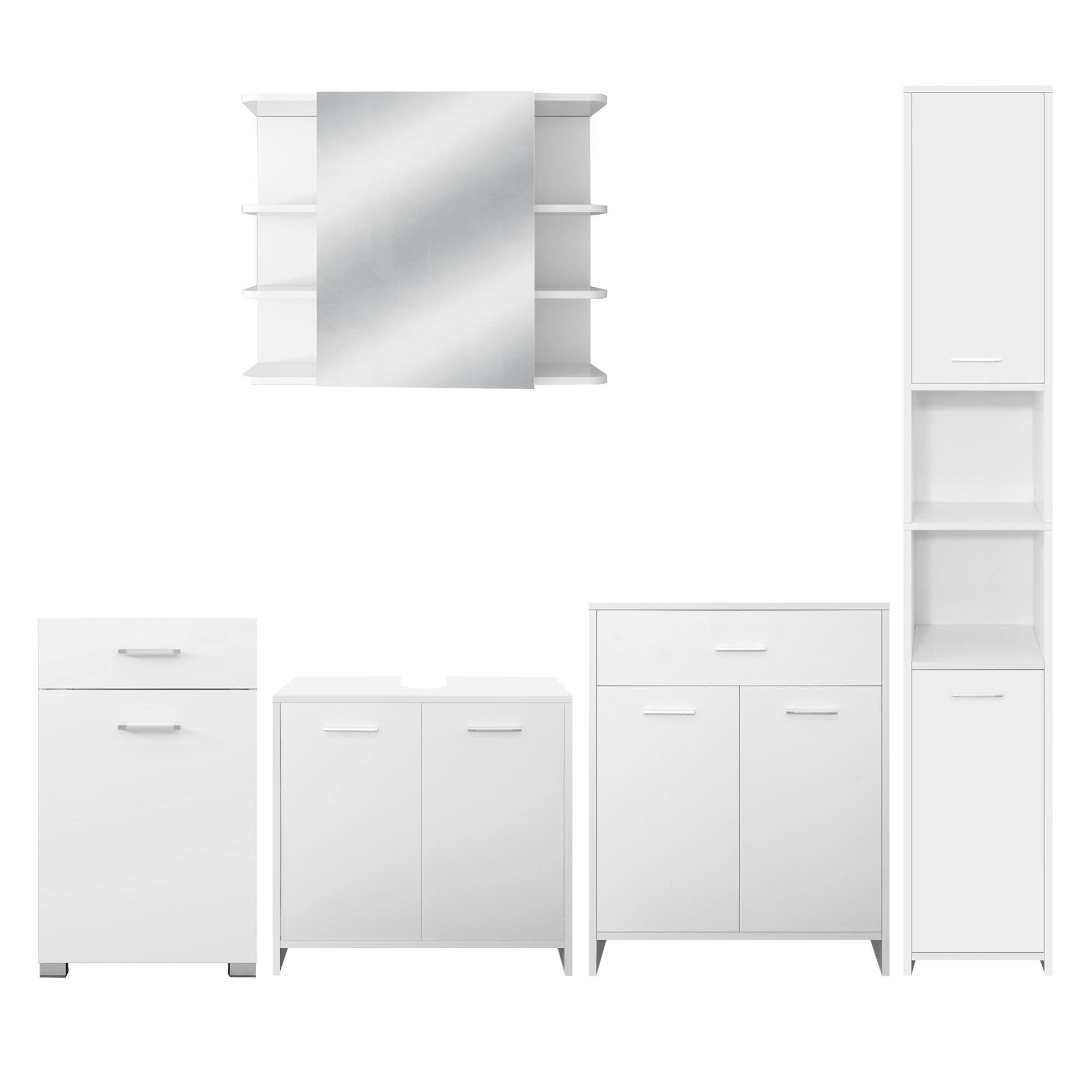Set meuble de salle de bain armoire haute souslavabo de toilette blanc