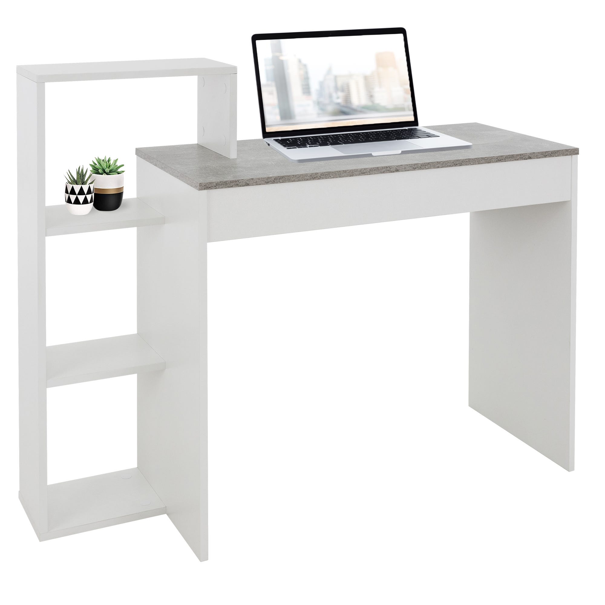 Scrivania per computer con 3 ripiani tavolo da lavoro casa ufficio  bianco/grigio