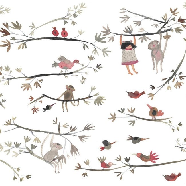 GAULAN 232136 - Papel pintado infantil para bebe de pájaros color tonos  rosas en ramas de árbol para pared habitación infantil cuarto niño niña -  Rollo de 10 m x 0,53 m : : Bricolaje y herramientas