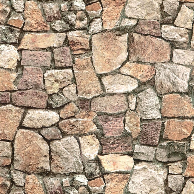 Papel de parede imitação muro de pedra rústica com textura - Harold Cross  122369 da GAULAN - Rolo de 10 m x 0,53 m