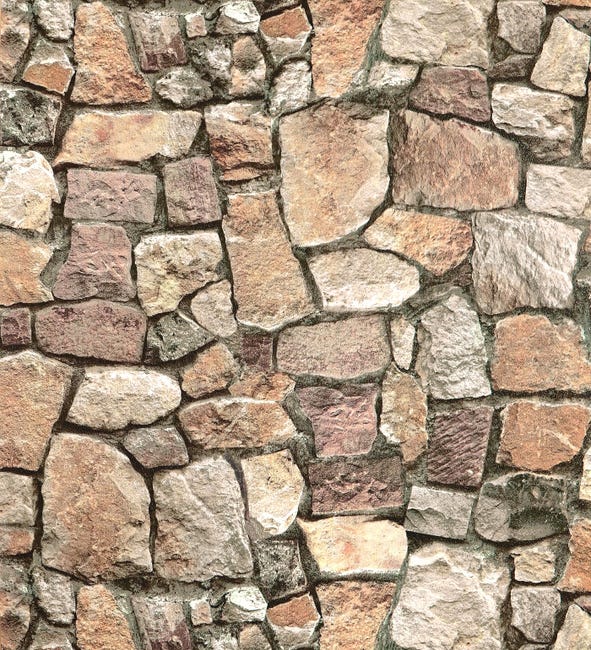 Papel de parede imitação muro de pedra rústica com textura - Harold Cross  122369 da GAULAN - Rolo de 10 m x 0,53 m