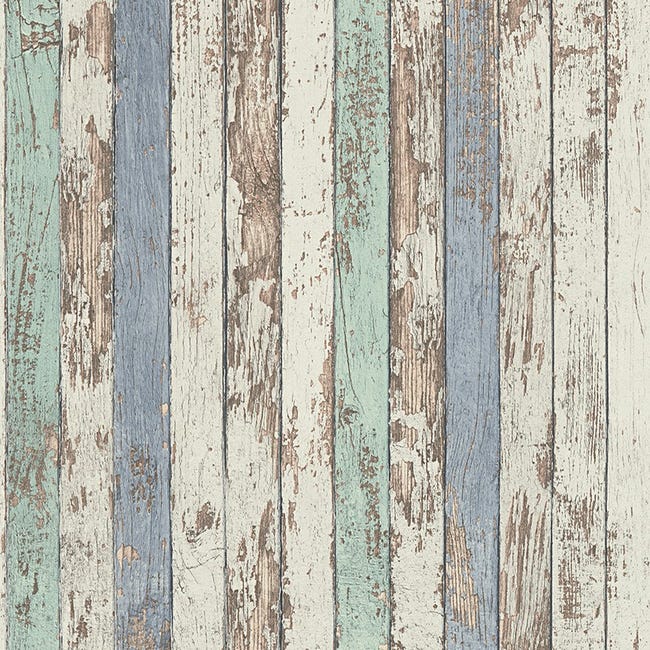 Muestra DIN A4 de Papel pintado vinílico lavable efecto listones de madera  turquesa tropical - Madeira 3 453157 de GAULAN