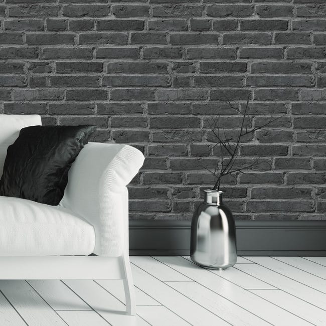 Agresivo Maldito legislación Papel pintado vinílico lavable muro ladrillos negro blanco textura relieve  3D - Detroit 454801 de GAULAN - Rollo de 10 m x 0,53 m | Leroy Merlin