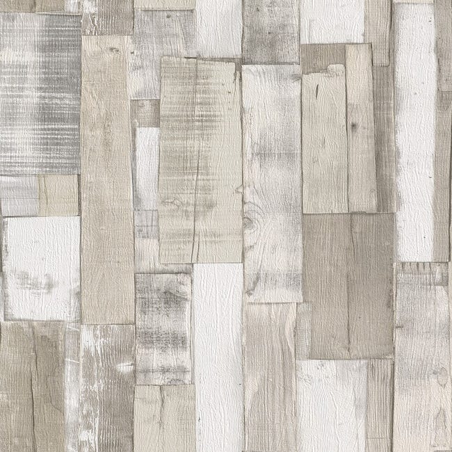 GAULAN 500006219 - Papel pintado listones de madera beige gris con