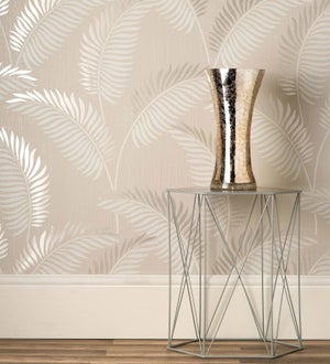 papel pintado vinílico lavable Tropical de hojas en relieve y detalles Metalizados - Alan Palmer 681287 de Gaulan - rollo de 10 M x 0,53 M