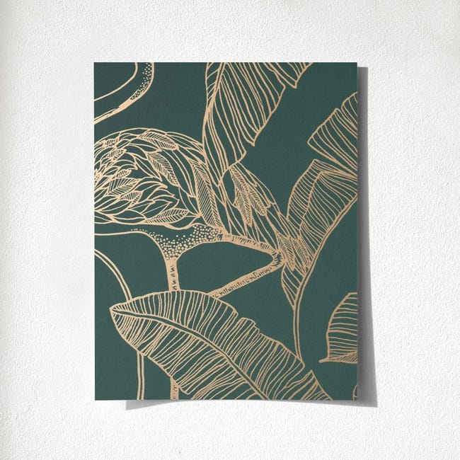 Échantillon DIN A4 de Papier peint en vinyle feuilles ethniques sur fond  noir texturé style tropical - Aruba Palm 681999 de GAULAN