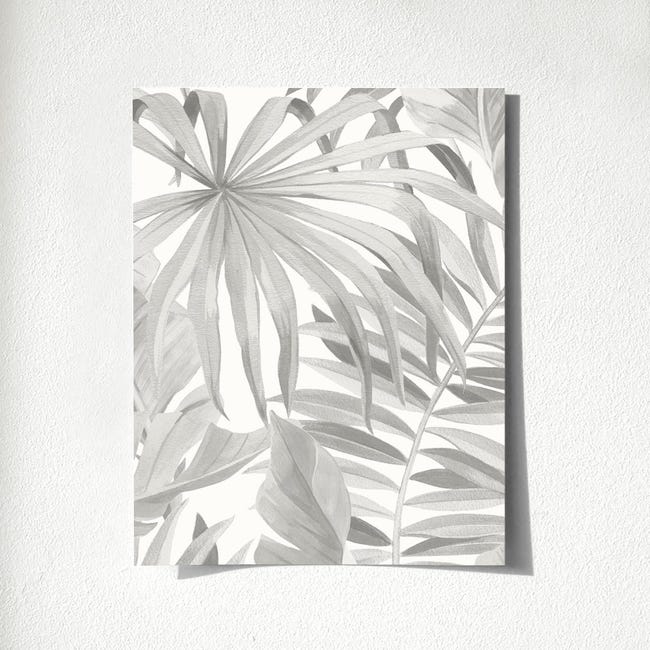 Muestra DIN A4 de Papel pintado lavable tropical de hojas de palmera y  platanero fondo blanco - Maldivas Tropical 680937 de GAULAN