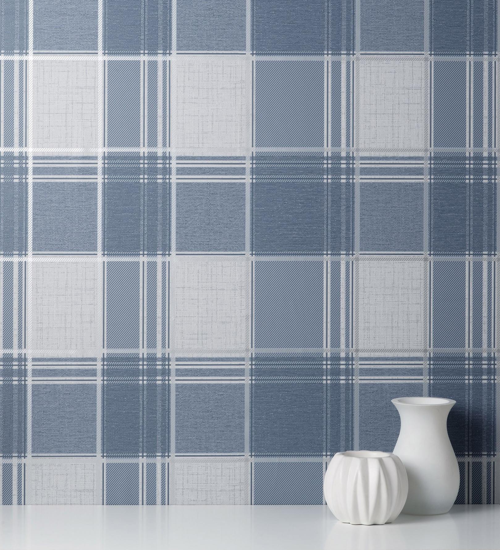 Échantillon DIN A4 de Papier peint vinyle tissu écossais texturé en