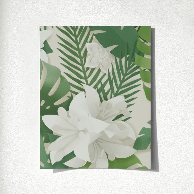Échantillon DIN A4 de Papier peint lessivable en vinyle feuilles tropicales  et fleurs romantiques - Nayarit Flowers 681323 de GAULAN