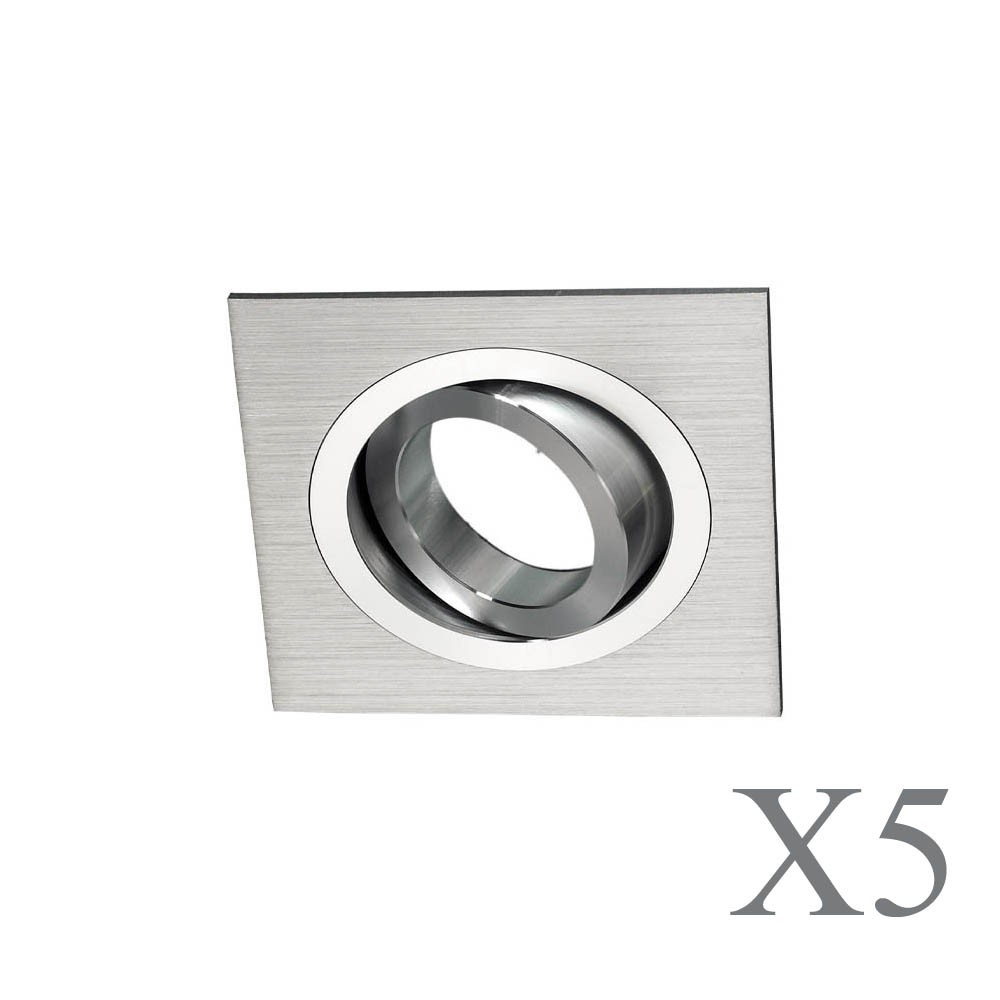 Pack ahorro 5 empotrables orientable classic cuadrados aluminio con portalámparas gu10 9x9 cm