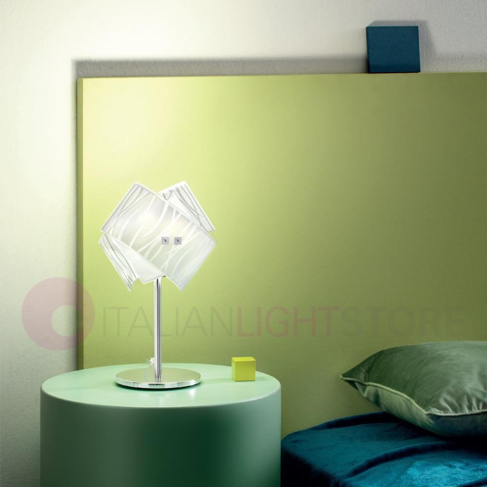 Lampada da tavolo a LED con touch dimmer in nichel opaco, con abat jour camera da letto in vetro e lampadina, colore: bianco
