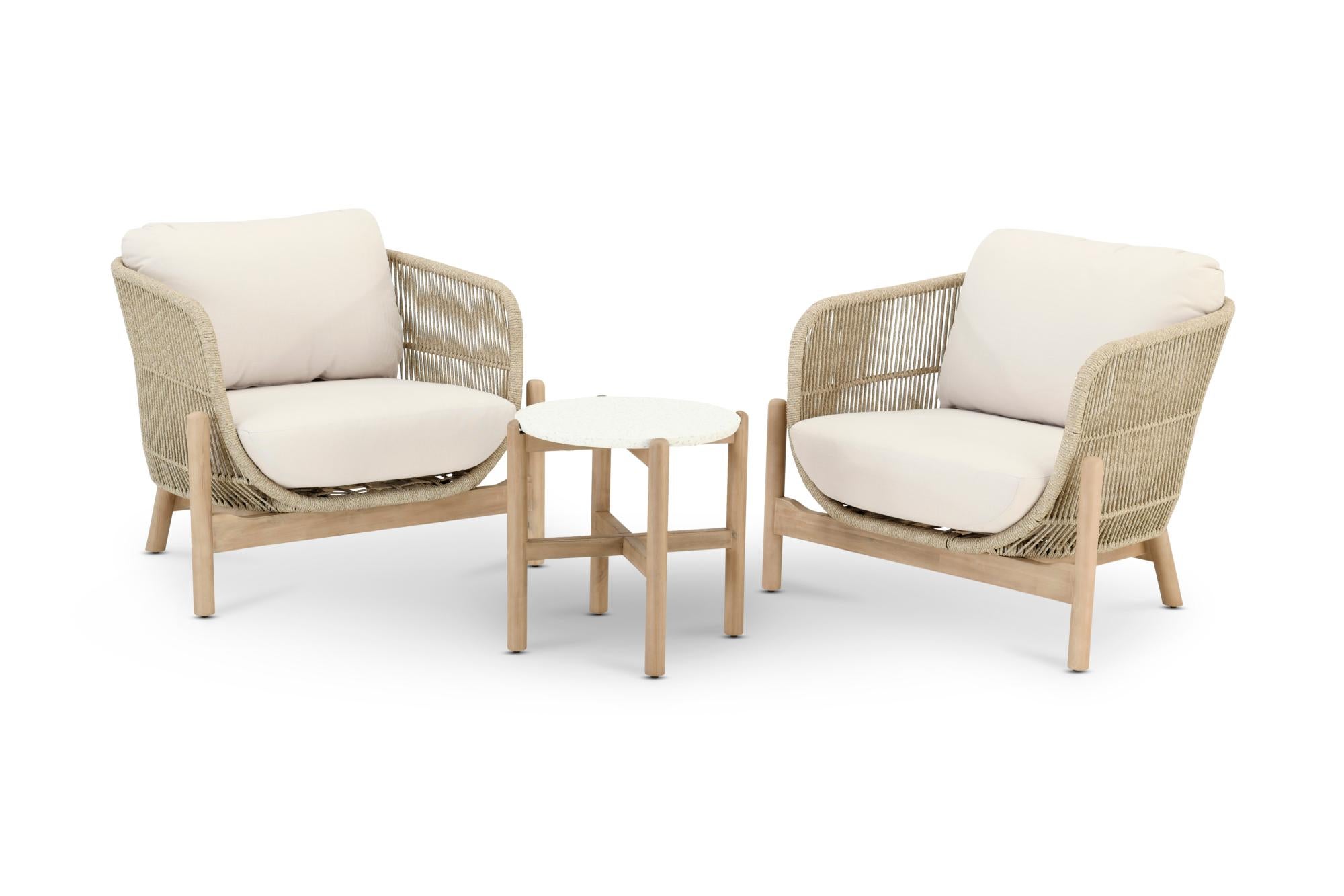 Salon de jardin 2 fauteuils et une table ronde 50cm - Provenza | Leroy