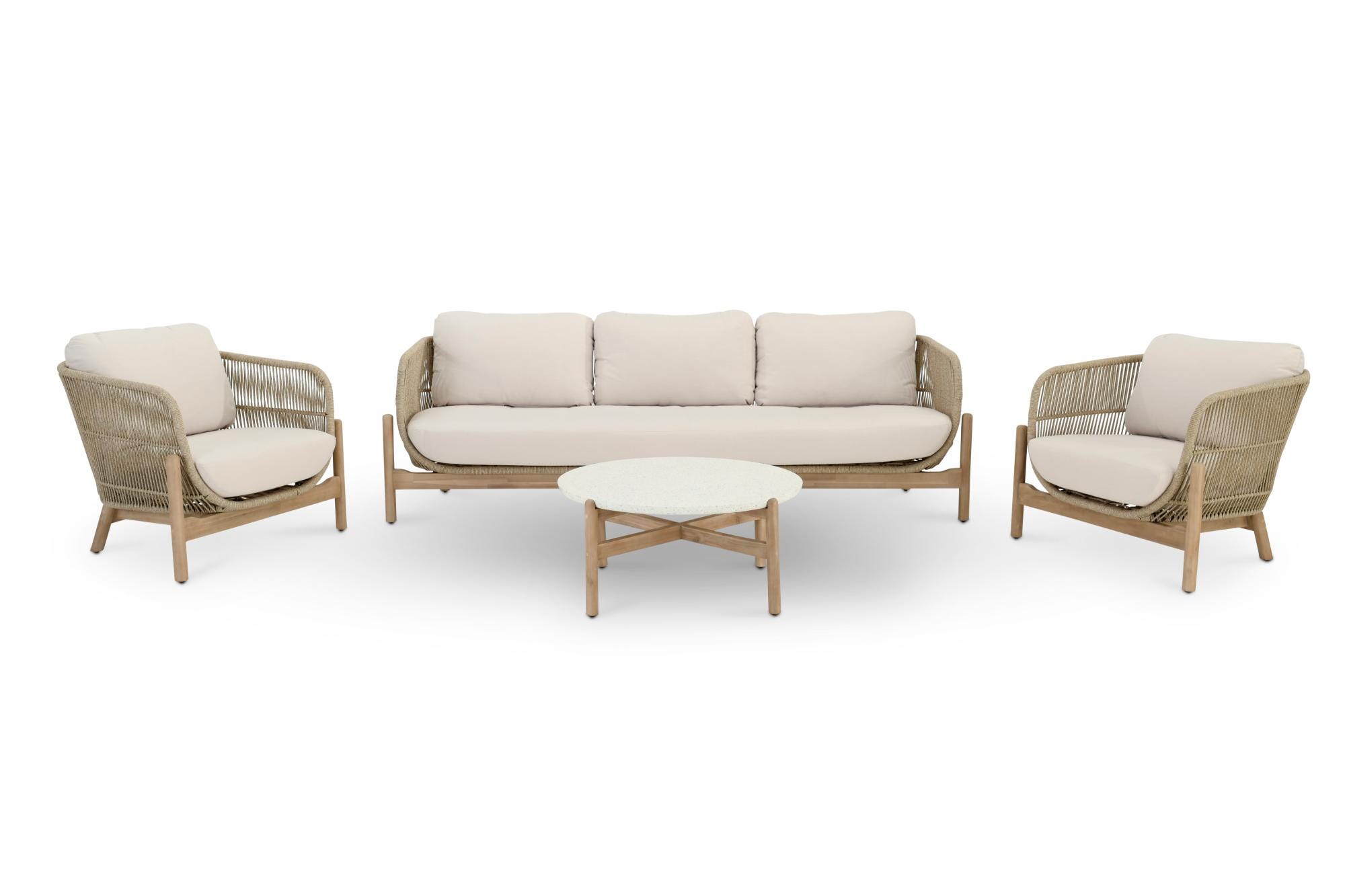 Salon de jardin 5 places en bois et corde et table - Provenza | Leroy