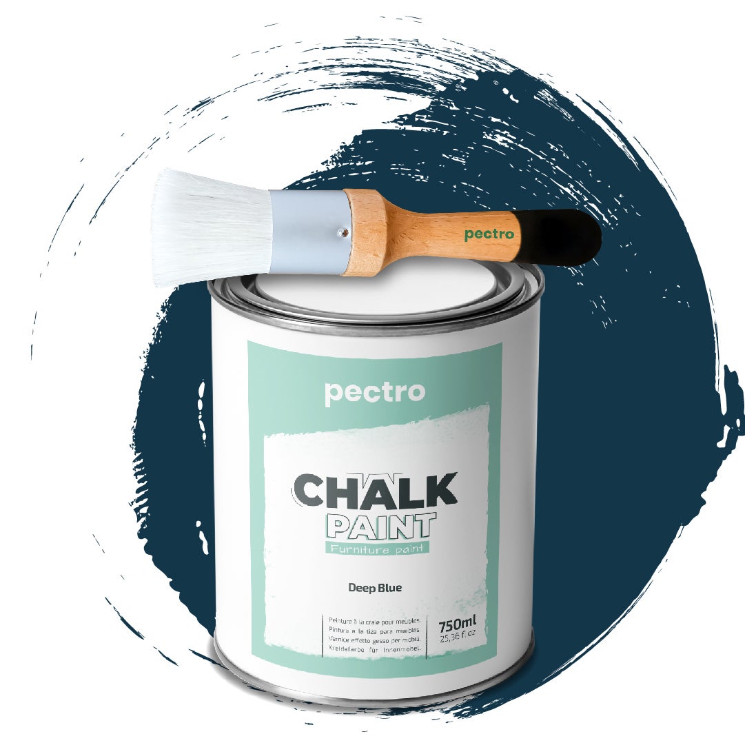 Chalk Paint Vernice a Gesso BLU PROFONDO 750ml + Pennello Tondo in Legno  Pack