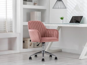 Chaise de coiffeuse salon bureau rembourré confortable et moderne capitonné  velours rose FAL10528