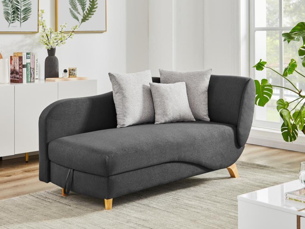 Méridienne gauche convertible en tissu anthracite avec coffre de ...