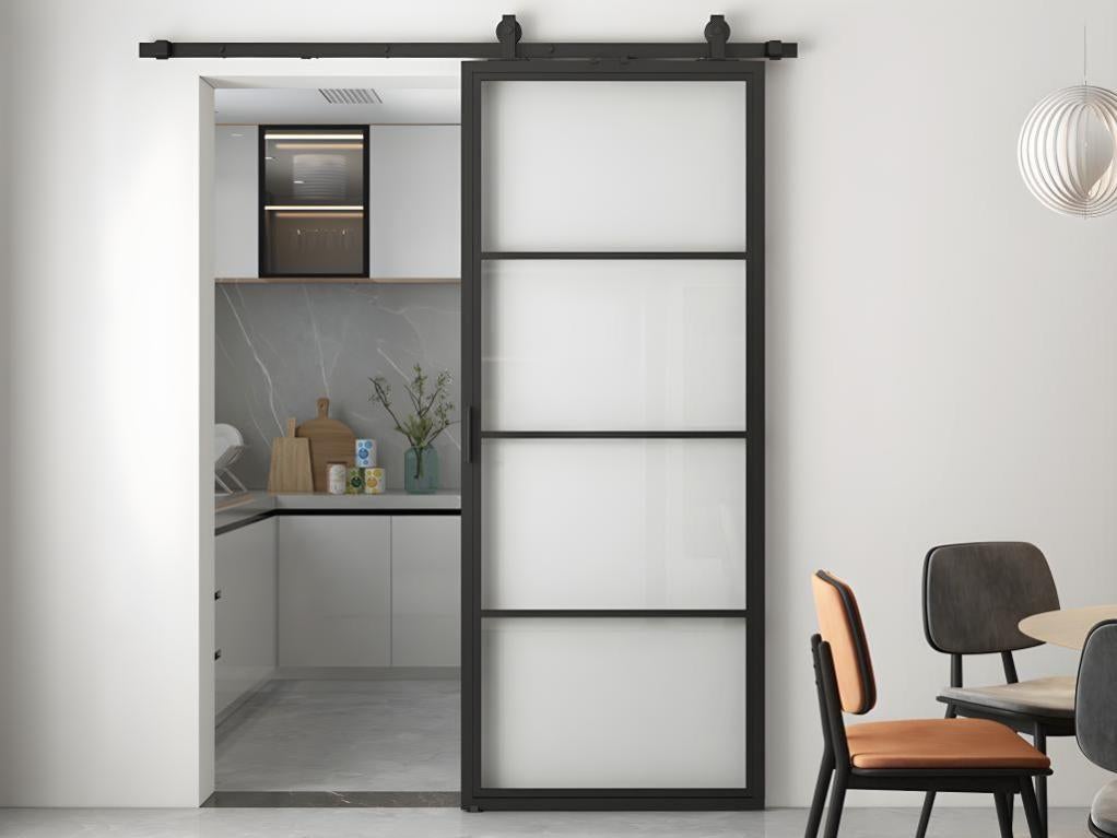 Porte coulissante en applique H205cm x L93cm - Verre trempé transparent